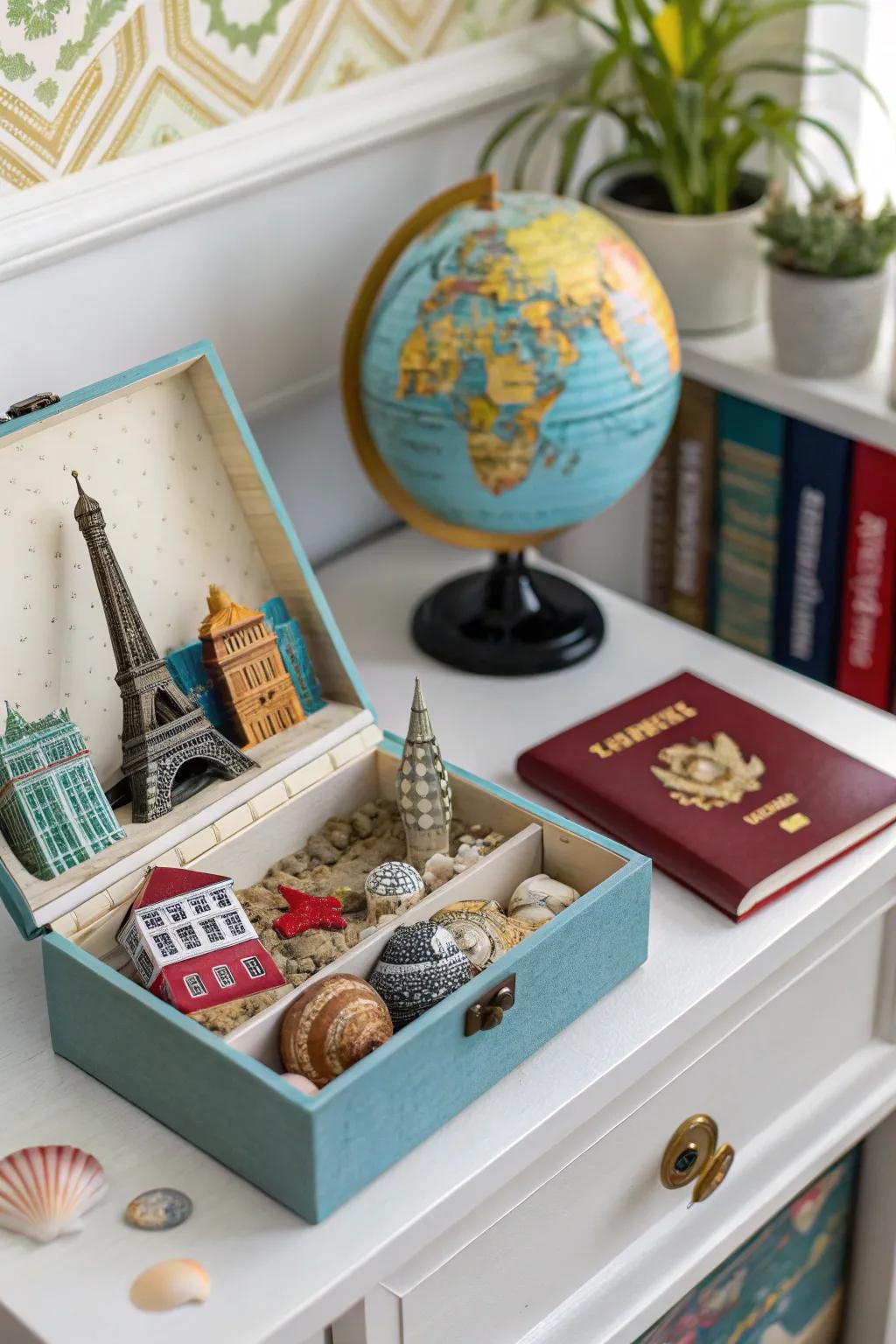 An explosion box filled with travel memories.