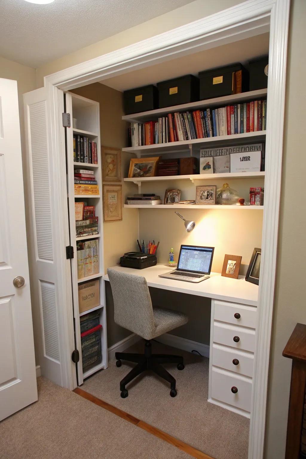 Turn a closet into a functional 'cloffice'.