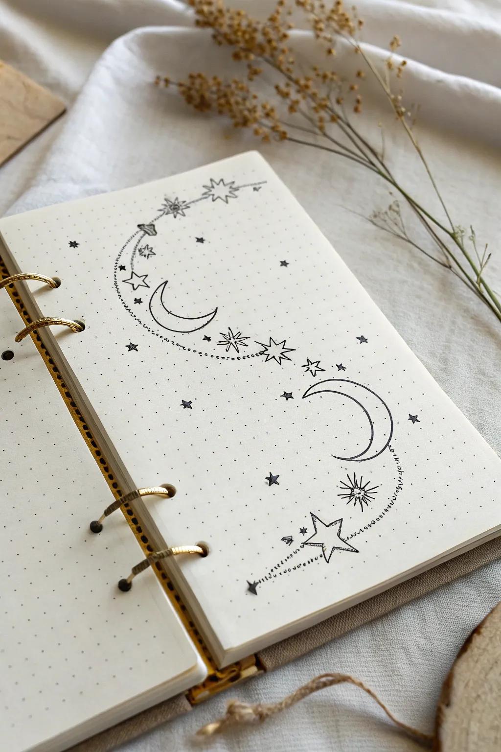 Embrace the cosmos with this dreamy celestial divider, perfect for your minimalist bullet journal.