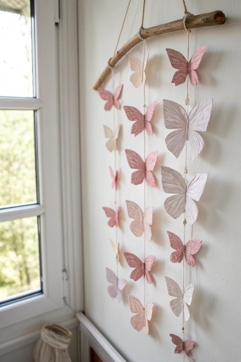 Bring a touch of nature indoors with this elegant butterfly wall hanging, a perfect blend of simplicity and whimsy.