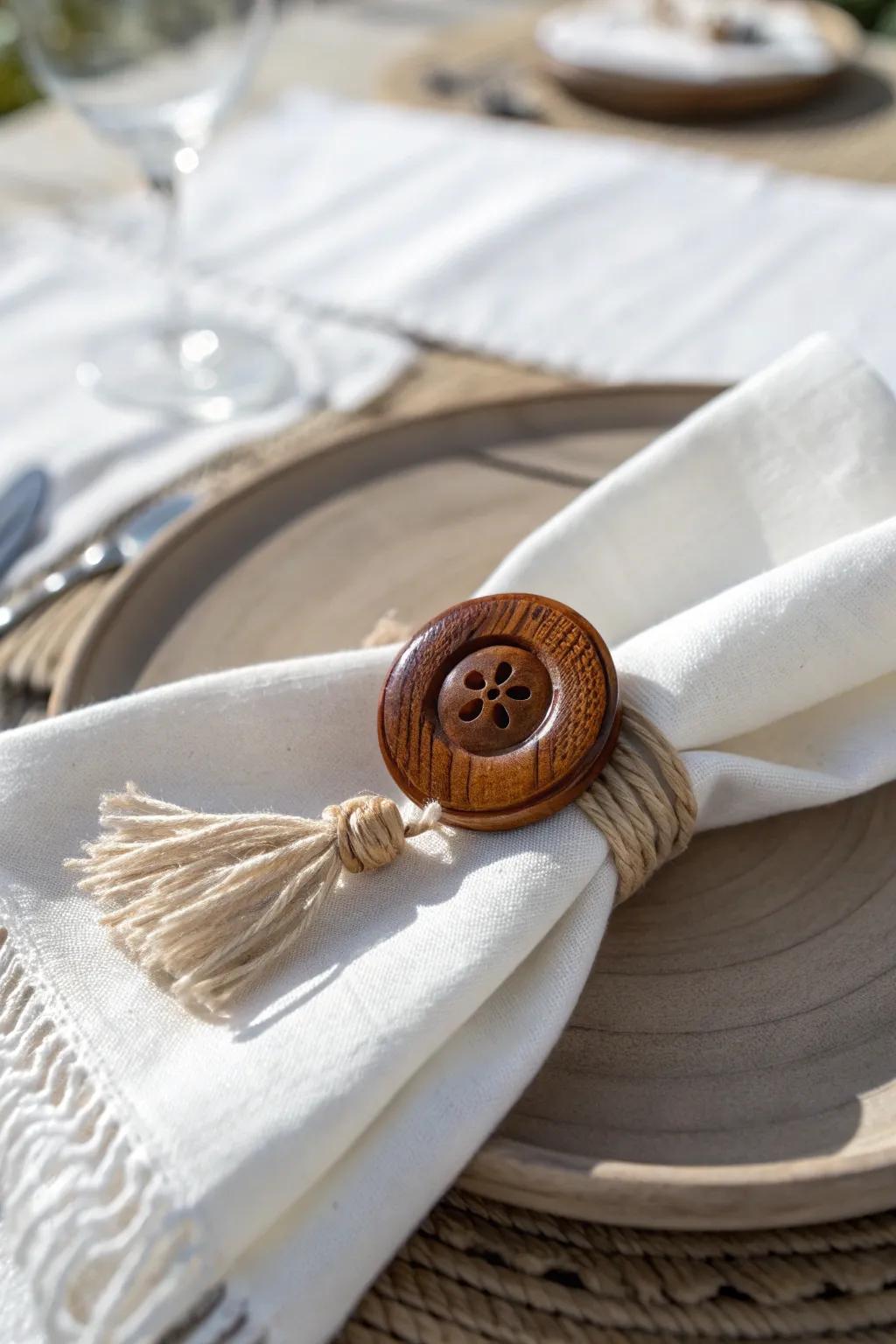 Add a touch of handcrafted elegance to your table with a beautiful button napkin ring.