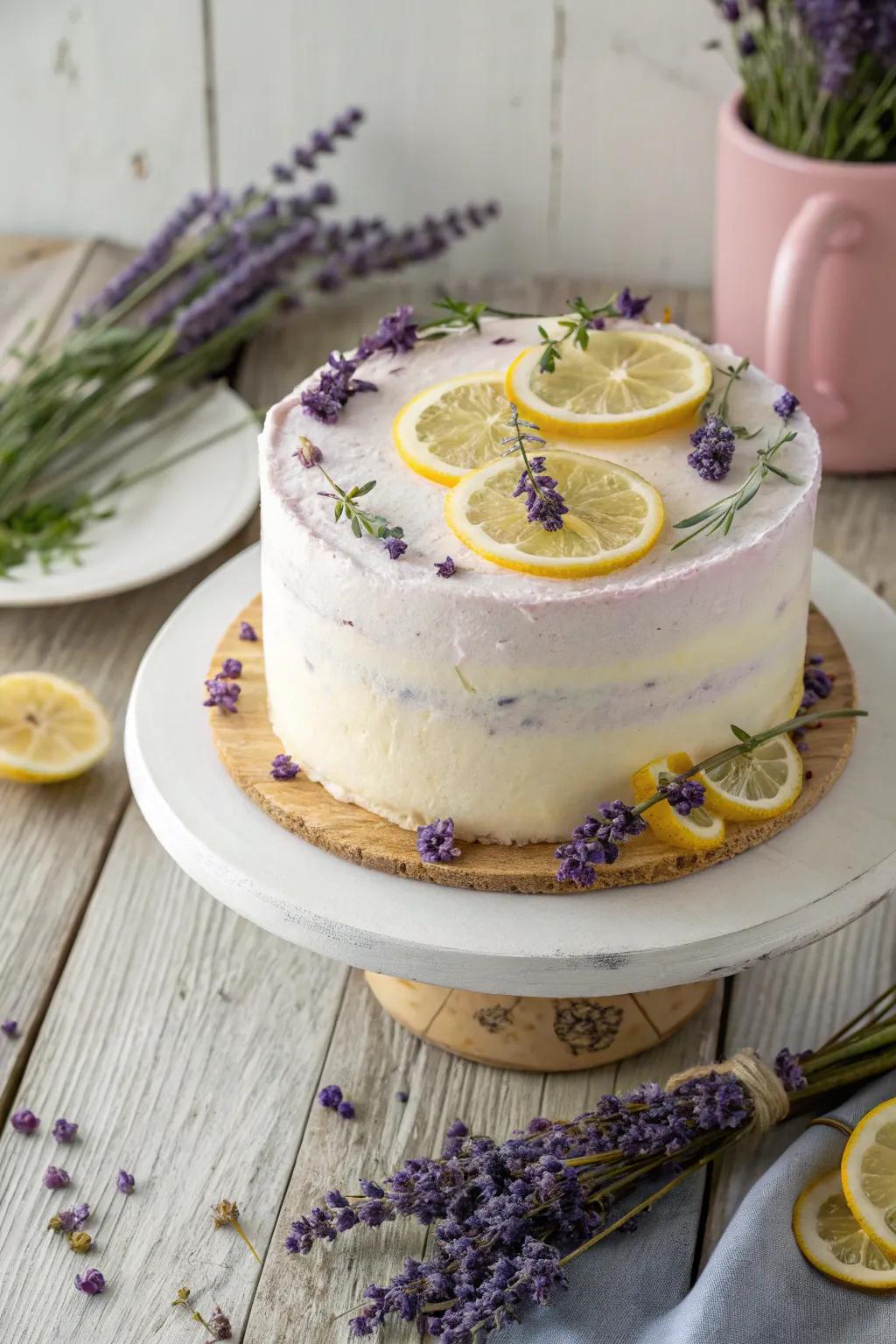 Celebrate with a touch of elegance: Lavender Lemon Cake for Mom's special day.