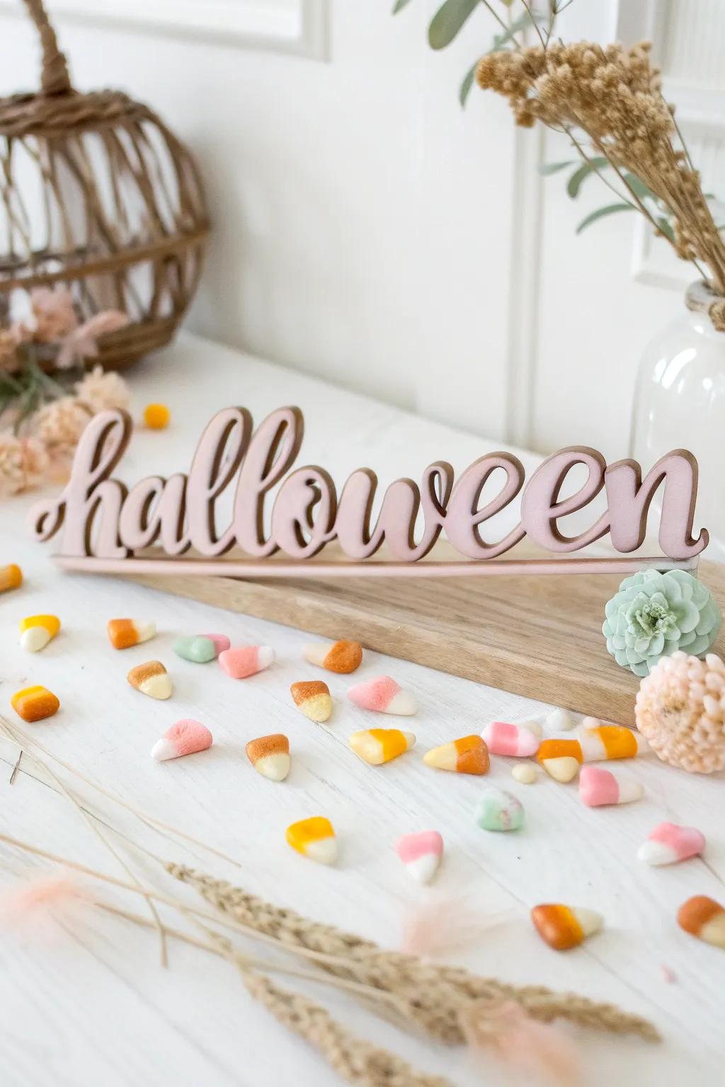 Add a touch of hand-lettered elegance to your Halloween decor with this charming candy sign.