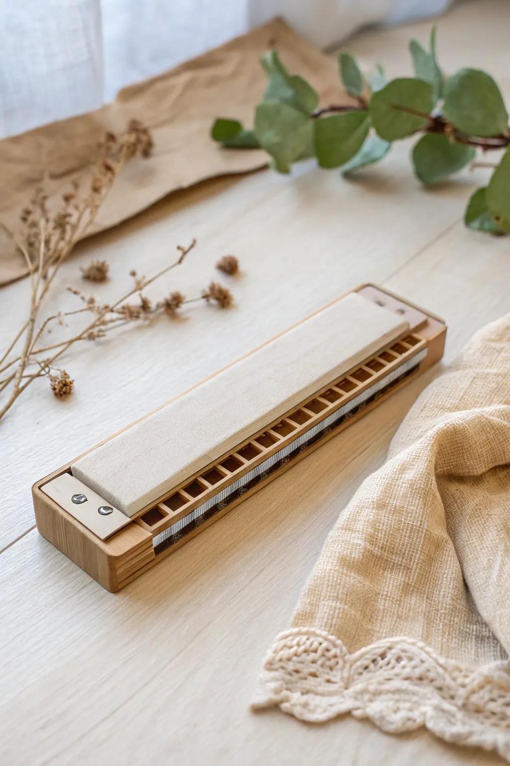 Discover the artistry in simplicity with a handcrafted cardboard harmonica, where creativity meets minimalist elegance.