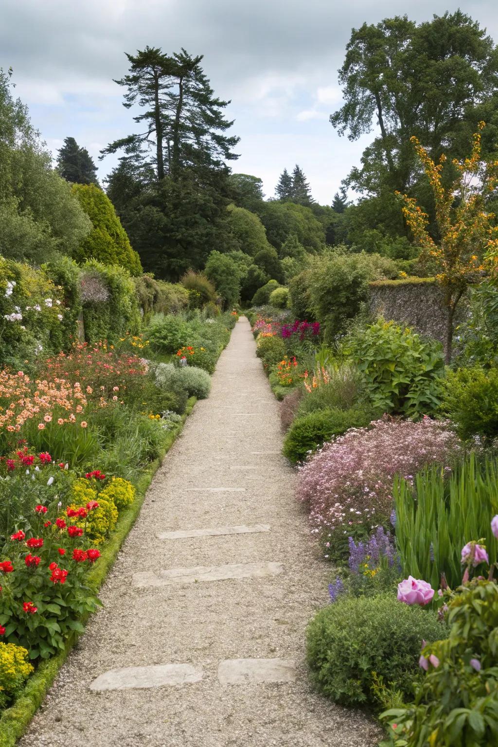 A classic gravel path offers timeless charm in any garden.