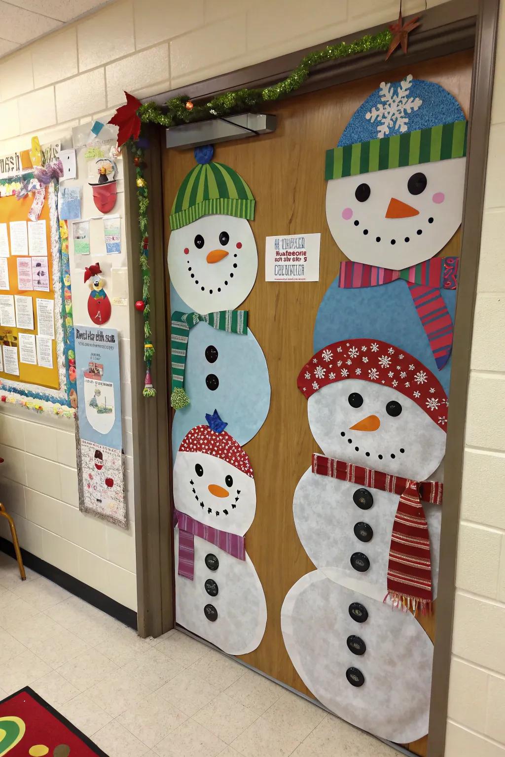 A snowman extravaganza on the classroom door.