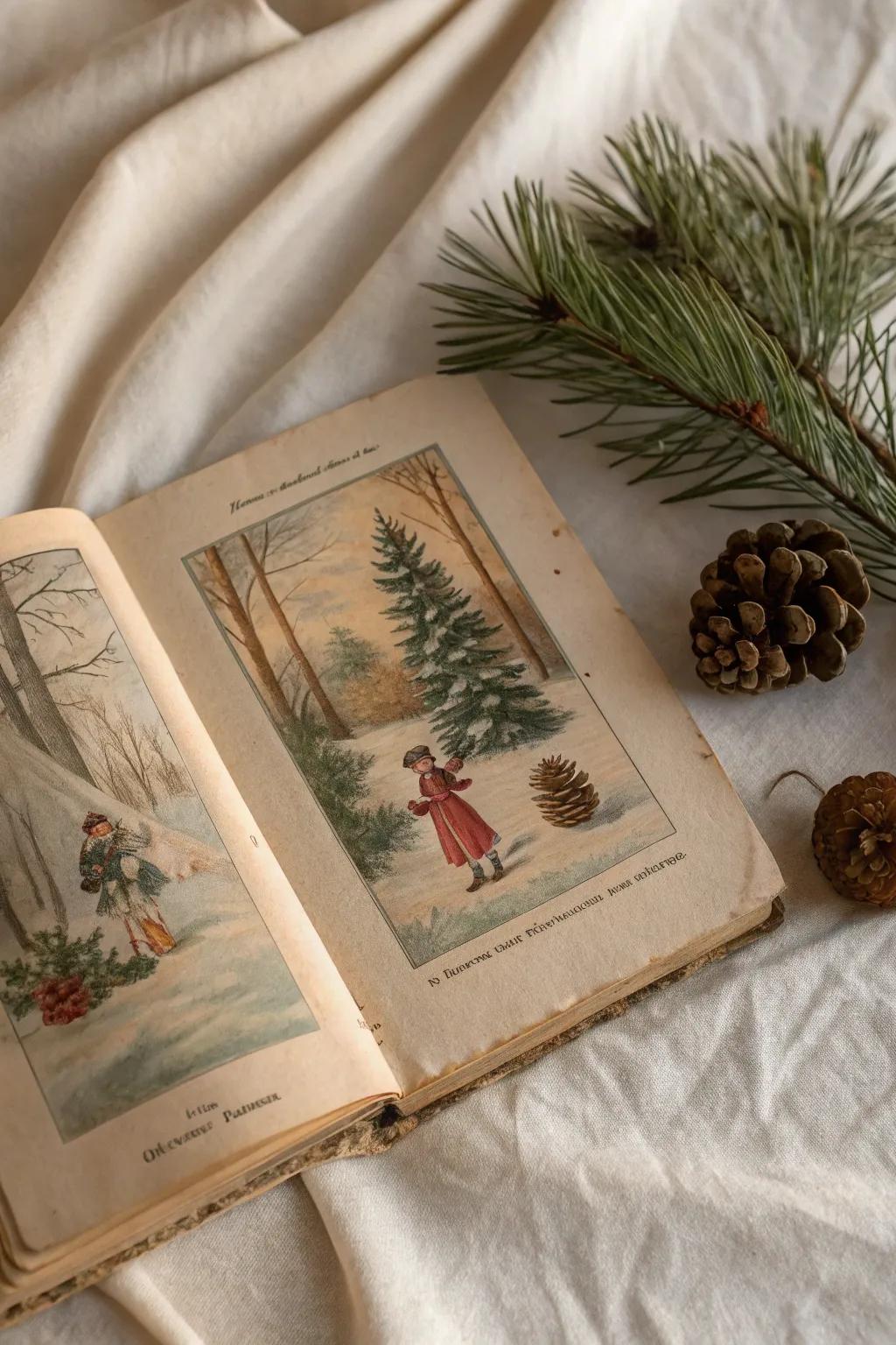 Bring vintage charm to your Christmas journal with retro illustrations.