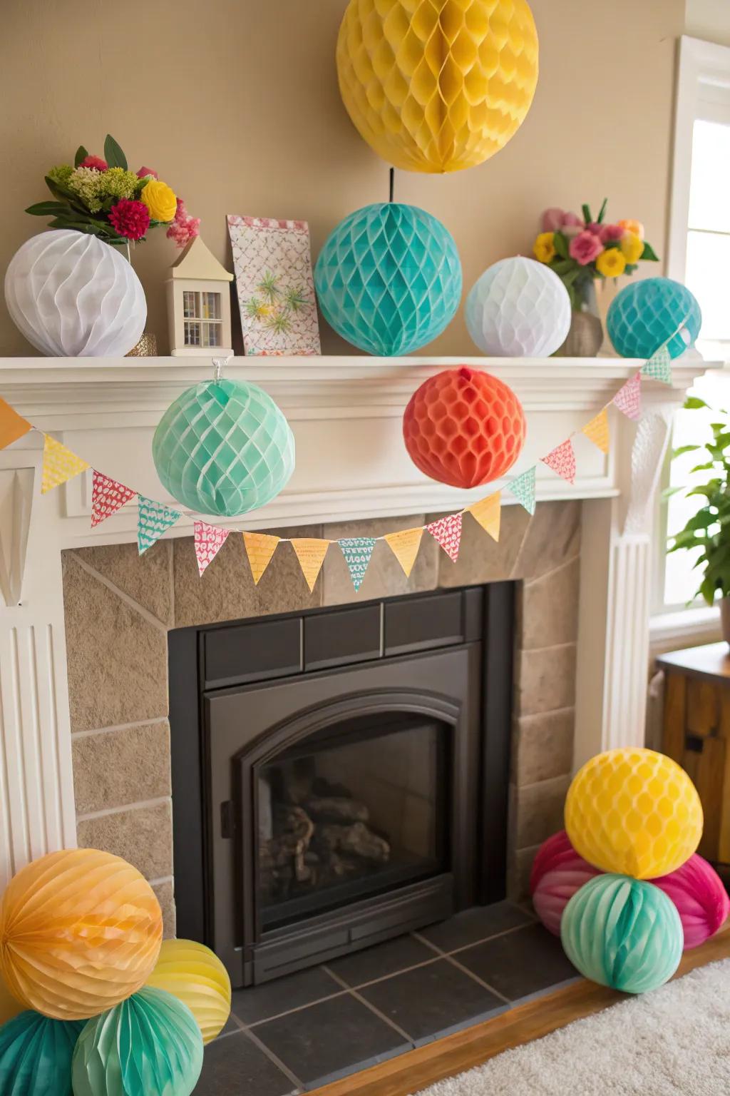 Honeycomb decorations add volume and fun.