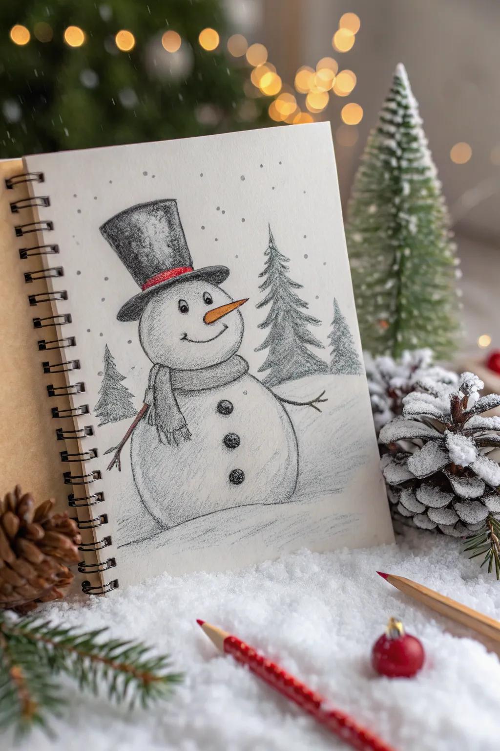 A joyful snowman sketch, ready to brighten any winter day.