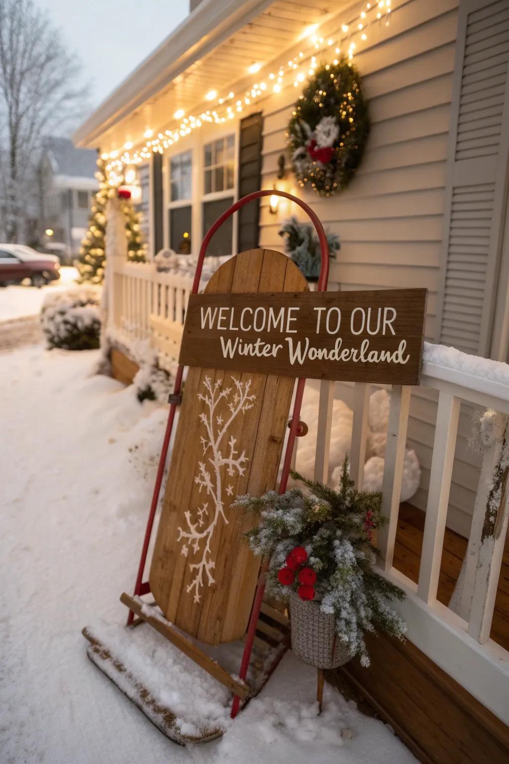 A personalized sign spreads holiday cheer.