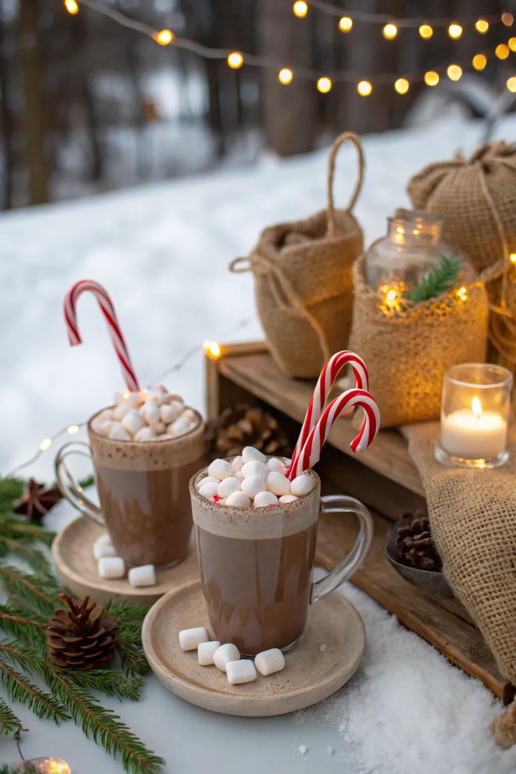 A hot cocoa station offers a cozy treat for guests.