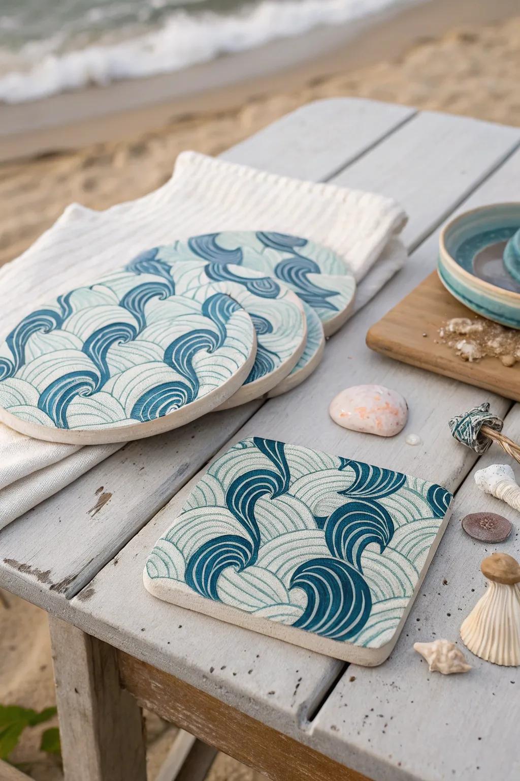 Ocean wave coasters capture the essence of coastal living.