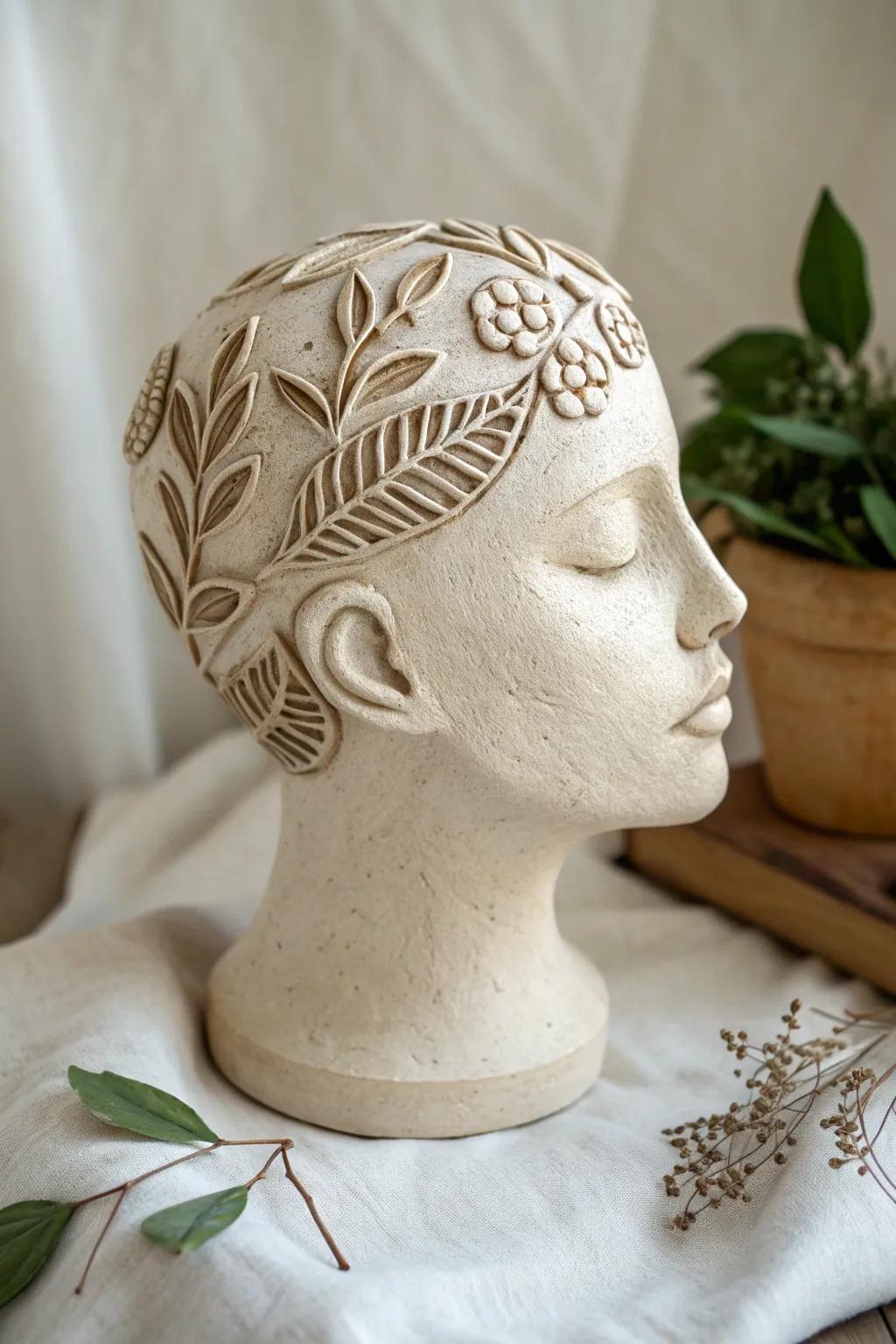 Embrace the beauty of nature with this exquisite clay head design, where craftsmanship meets organic inspiration.