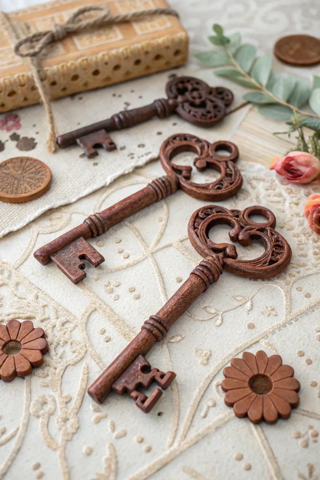 Unlock the charm of your decor with vintage key-shaped magnets.