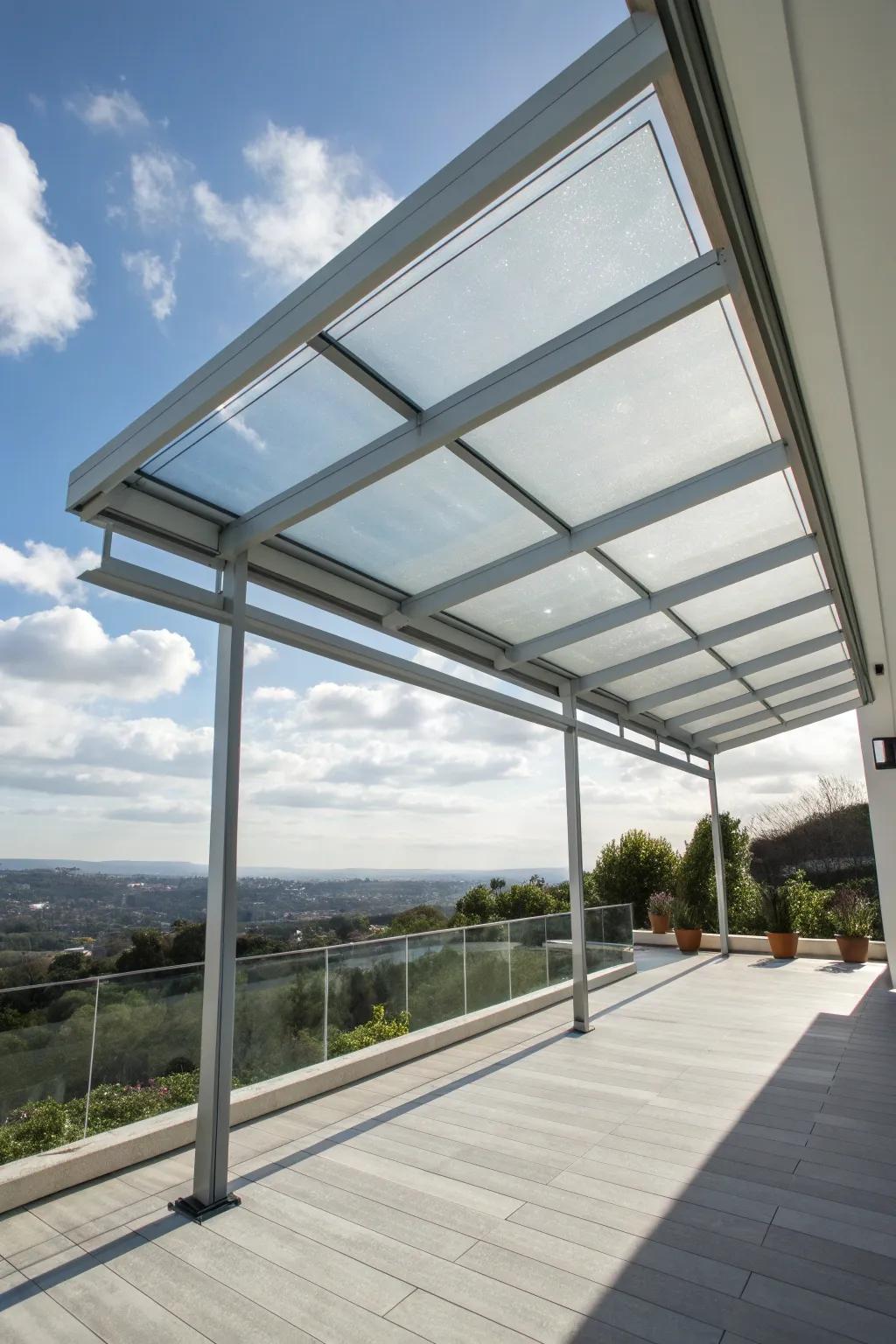 Embrace modern elegance with a minimalistic frame for your clear deck roof, where less truly is more.