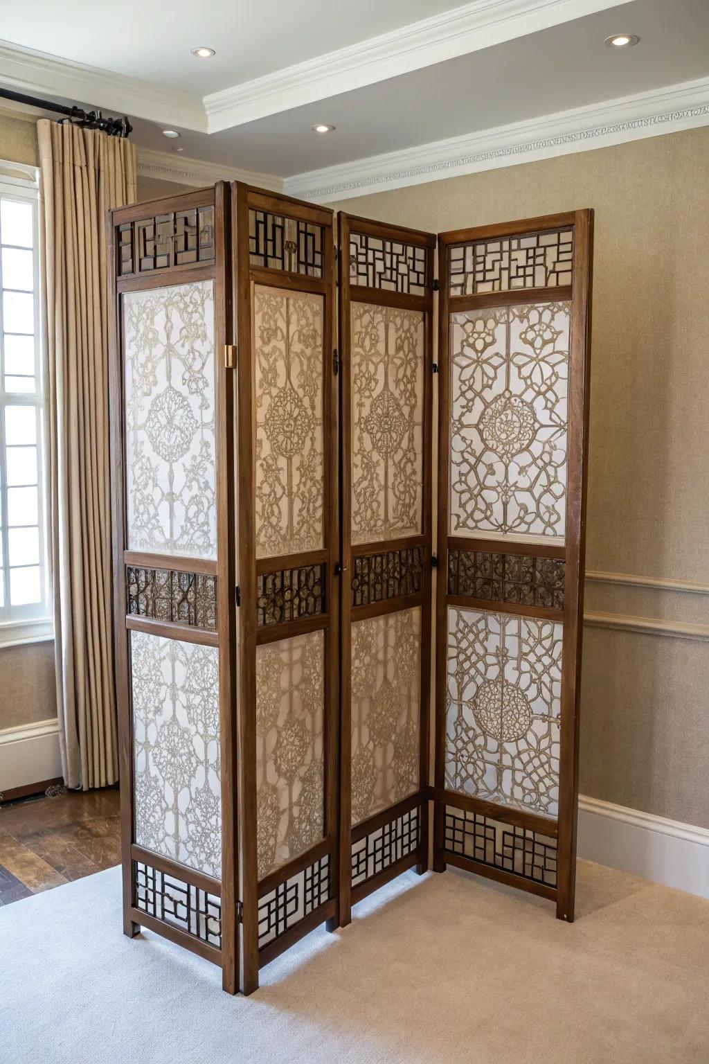 Folding screens bring elegance and flexibility to corner decor.