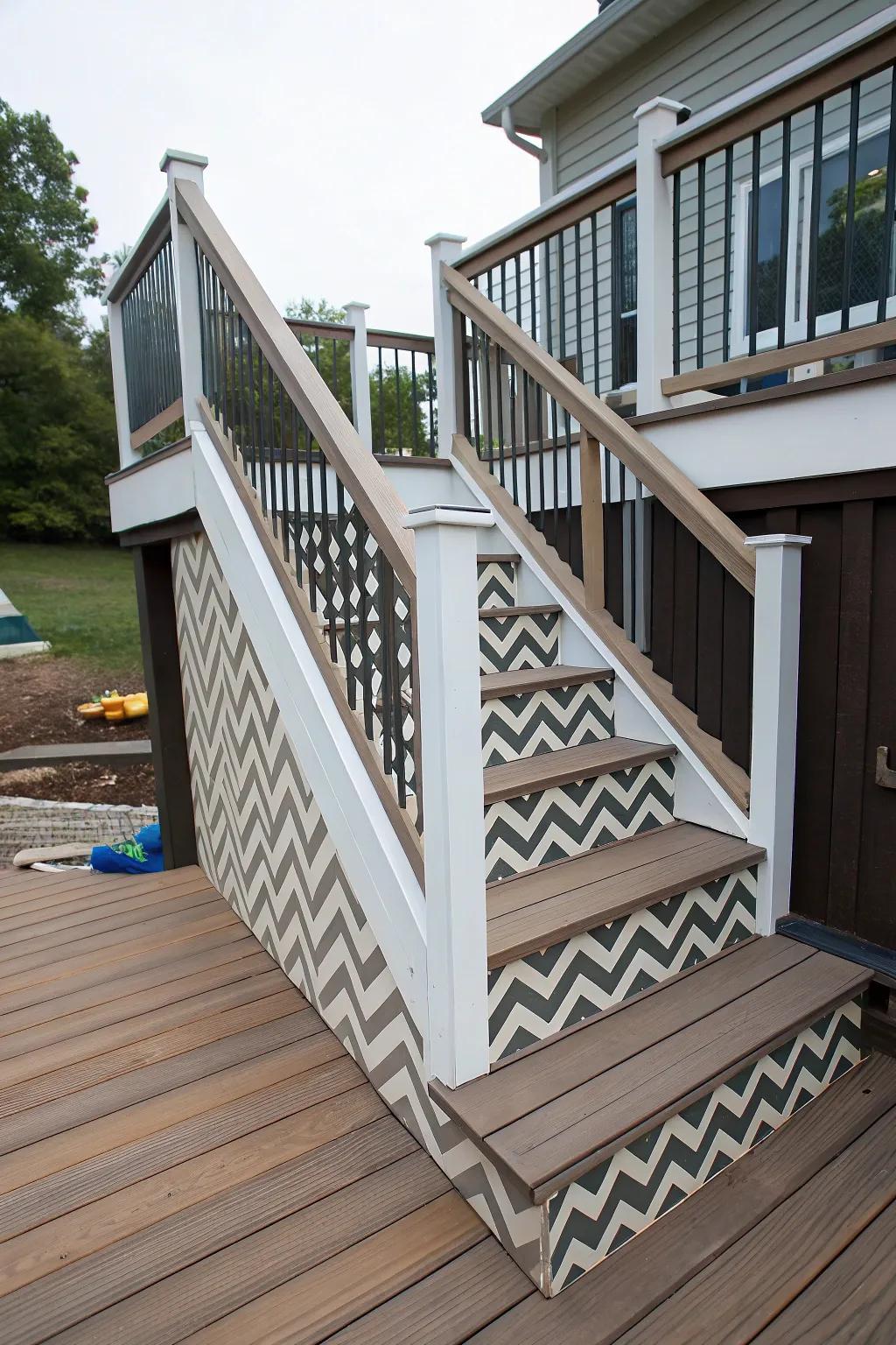 Patterns add a creative touch to your deck stairs.