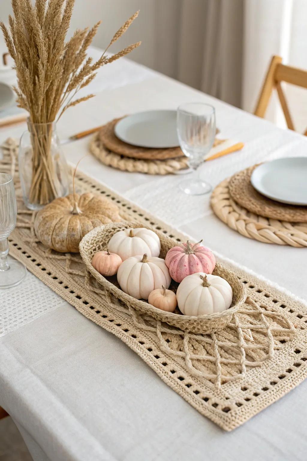 Elevate your dining experience with a touch of rustic elegance: a handmade cornucopia table runner that celebrates the beauty of the season.