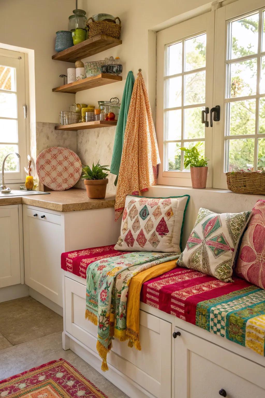 Layering textiles can add warmth and personality to your kitchen.