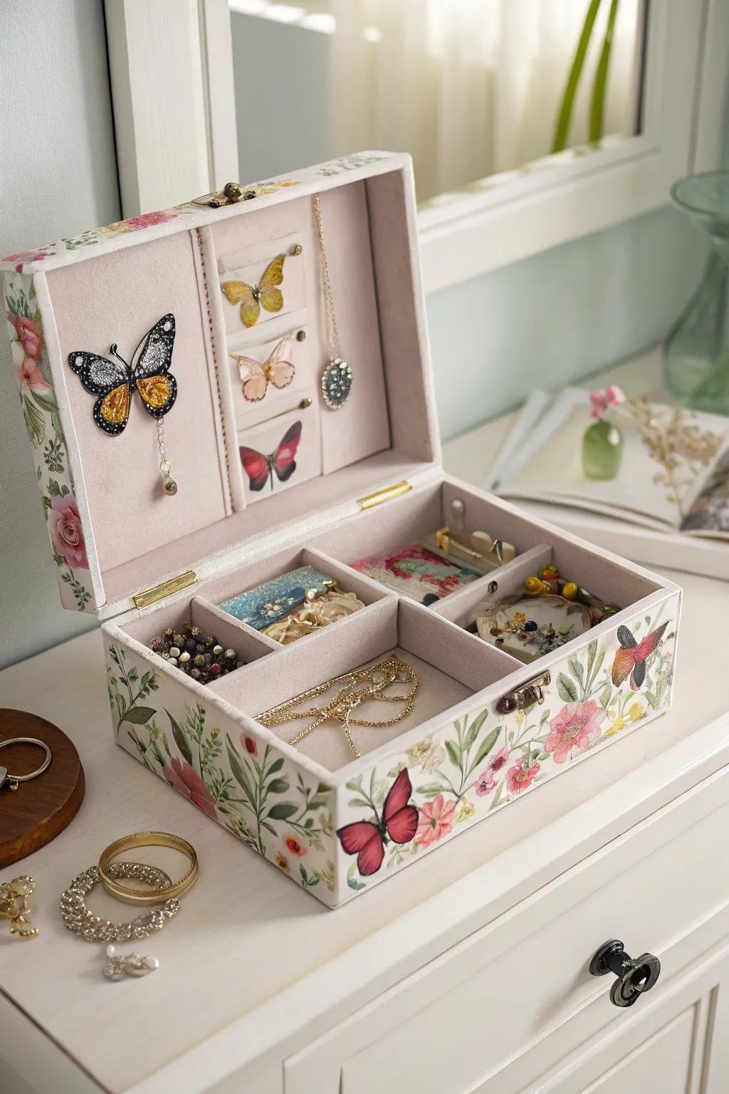 A whimsical butterfly jewelry box, perfect for storing mom's treasures.