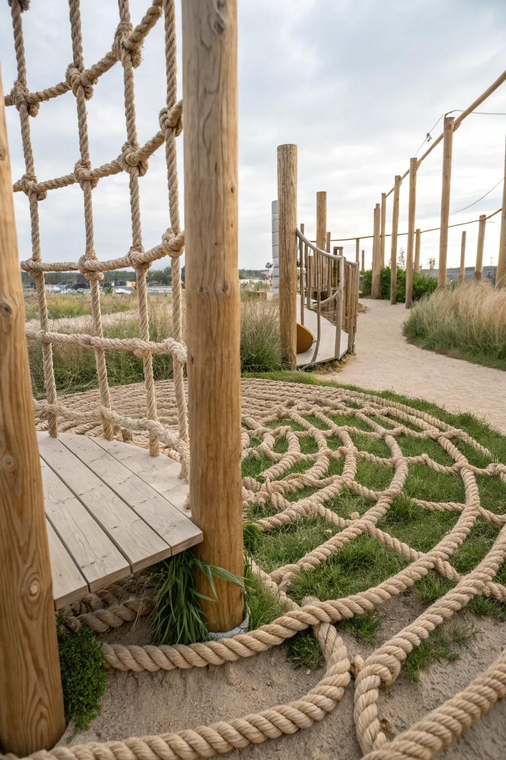 Explore the art of play with our elegantly crafted rope and net climbing maze – where natural beauty meets adventure!