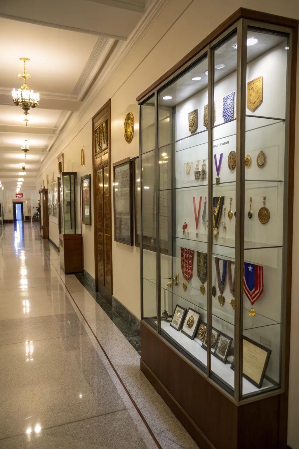 Glass display cabinets safely showcase your medals in style.