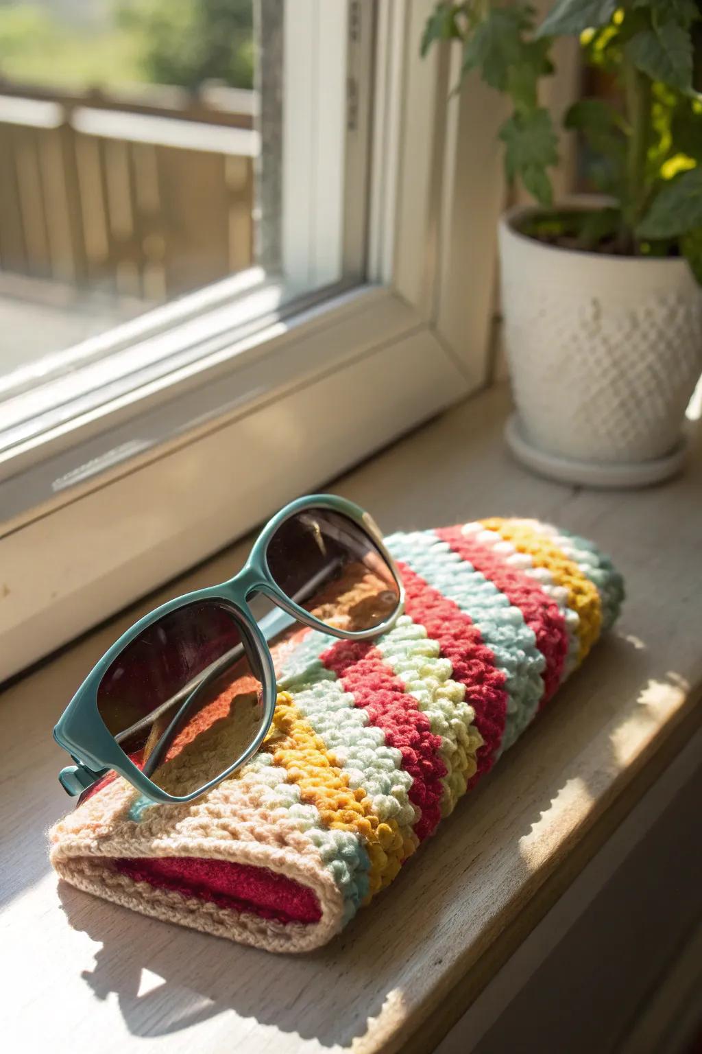 Keep your sunglasses safe with a crochet glasses case.