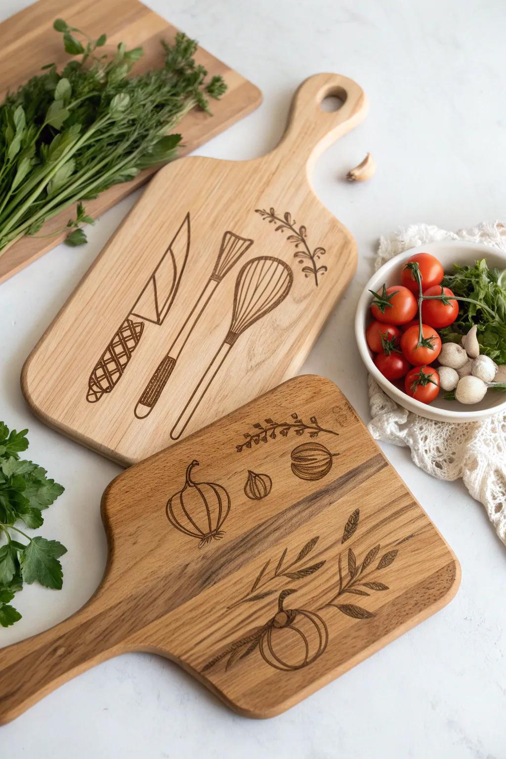 Elevate your culinary creativity with stunning vinyl designs on handcrafted cutting boards.