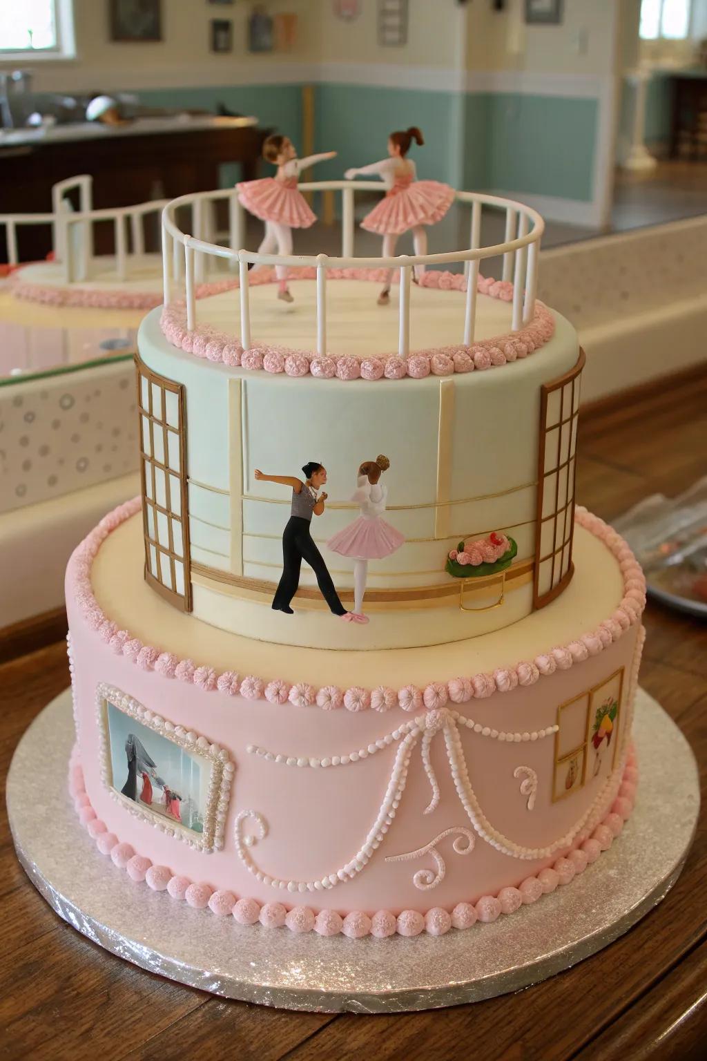 A cake that looks like a dance studio.