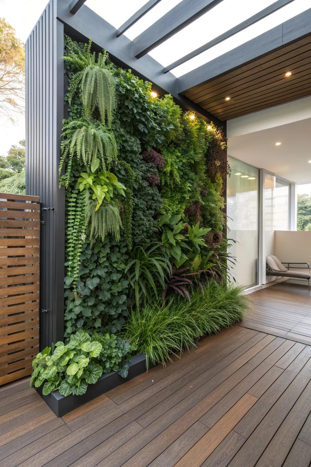 Elevate your outdoor space with a vibrant vertical garden. 🌿 #DeckDesign #GreenLiving