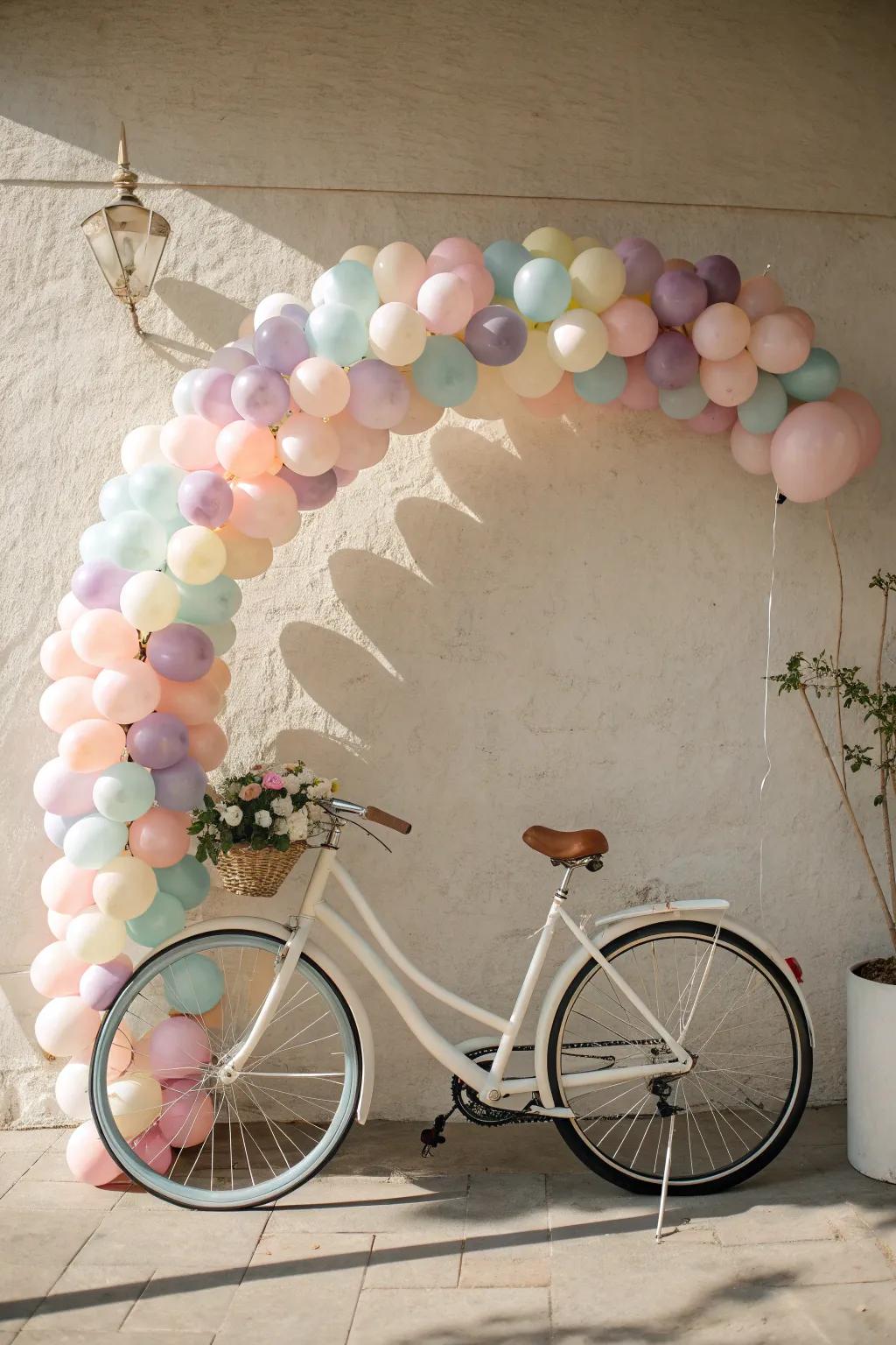 Ride in style with a charming balloon arch that adds a festive flair to your bicycle!