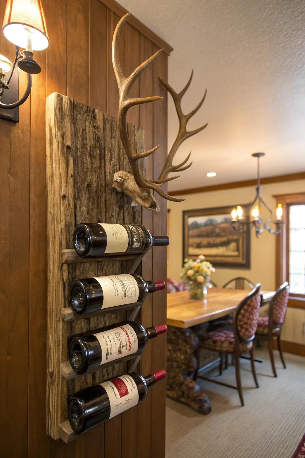 Elevate your wine display with an antler wine rack.