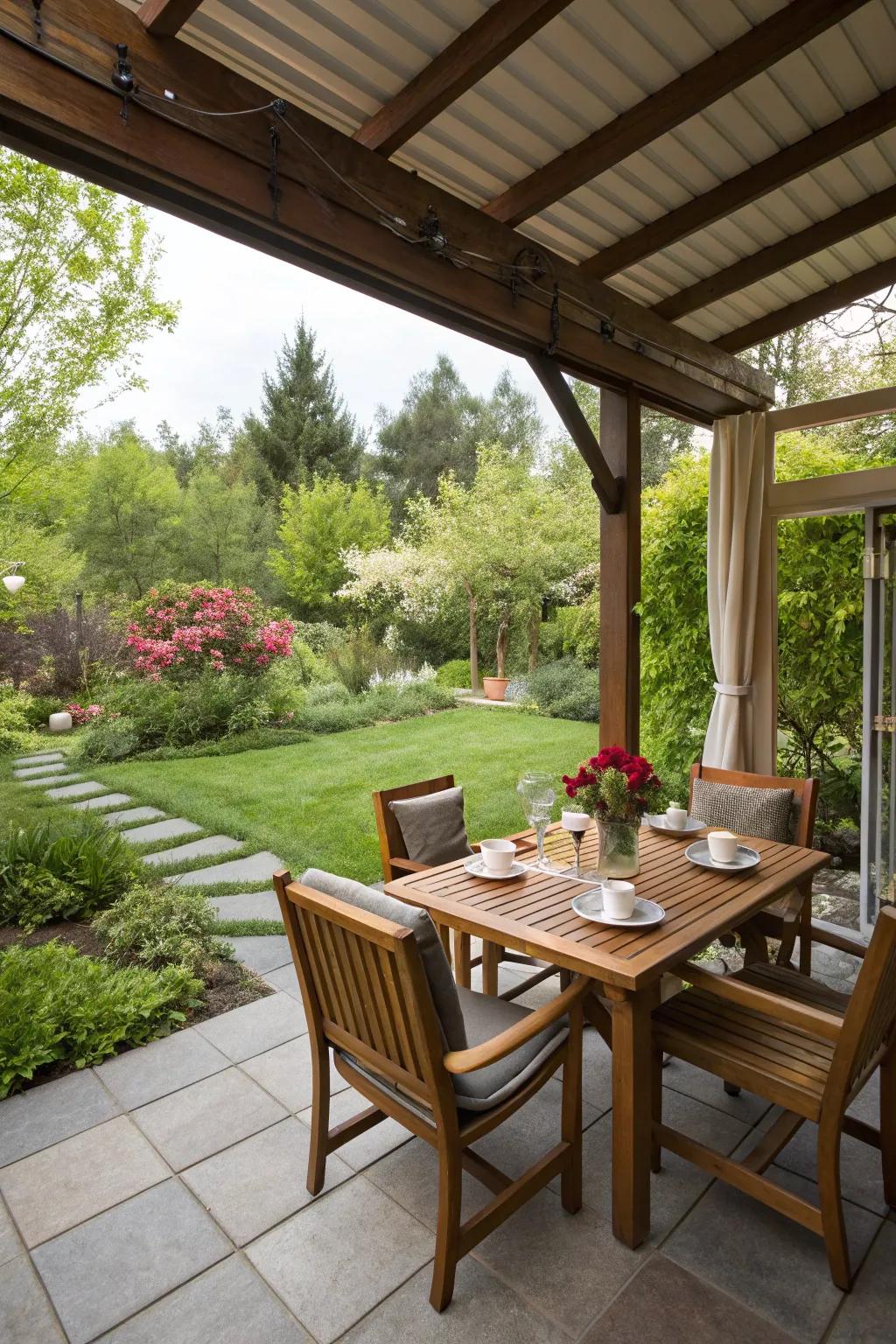 A dining nook perfect for enjoying meals outdoors.