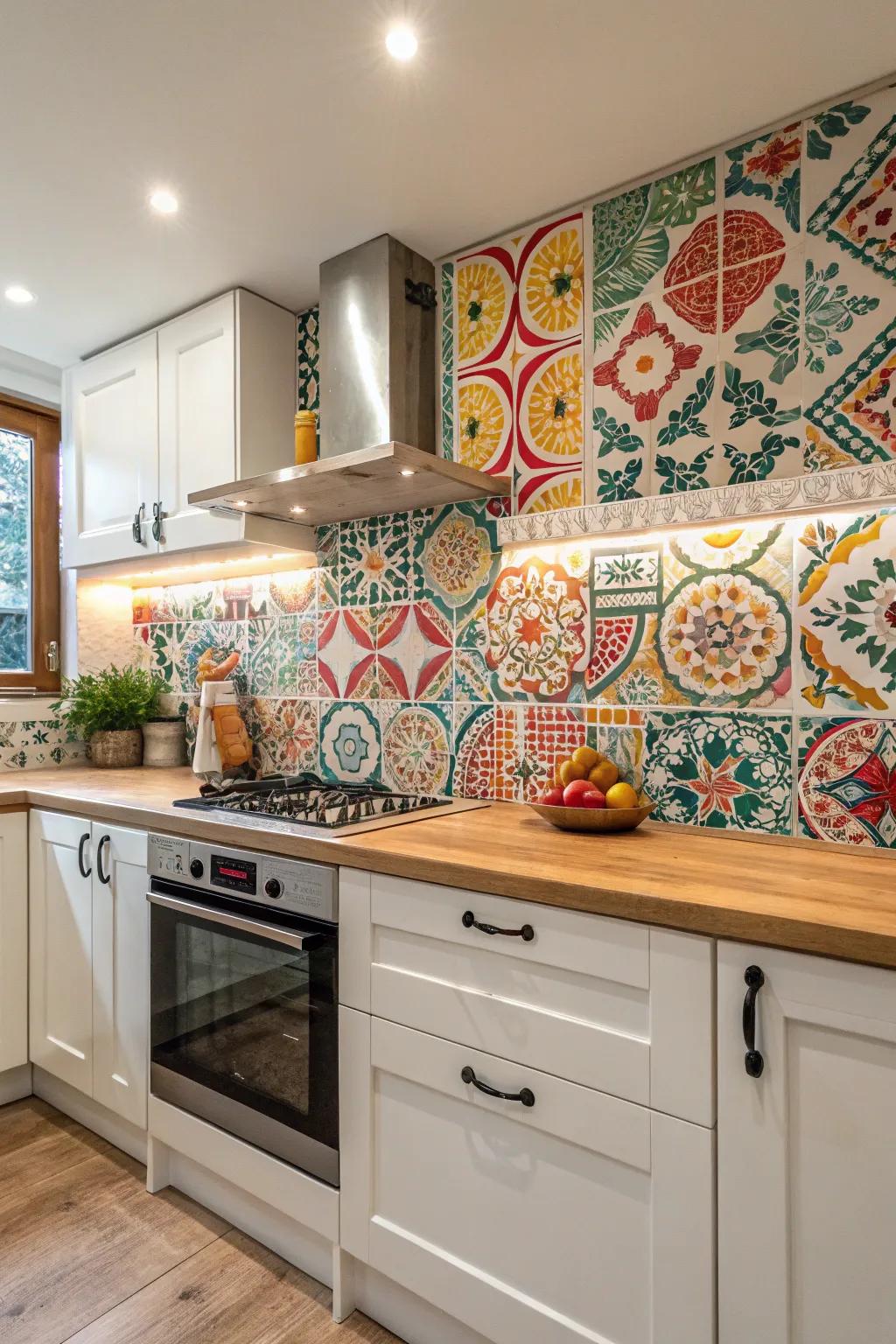 Peel-and-stick tiles provide a quick and easy backsplash solution.