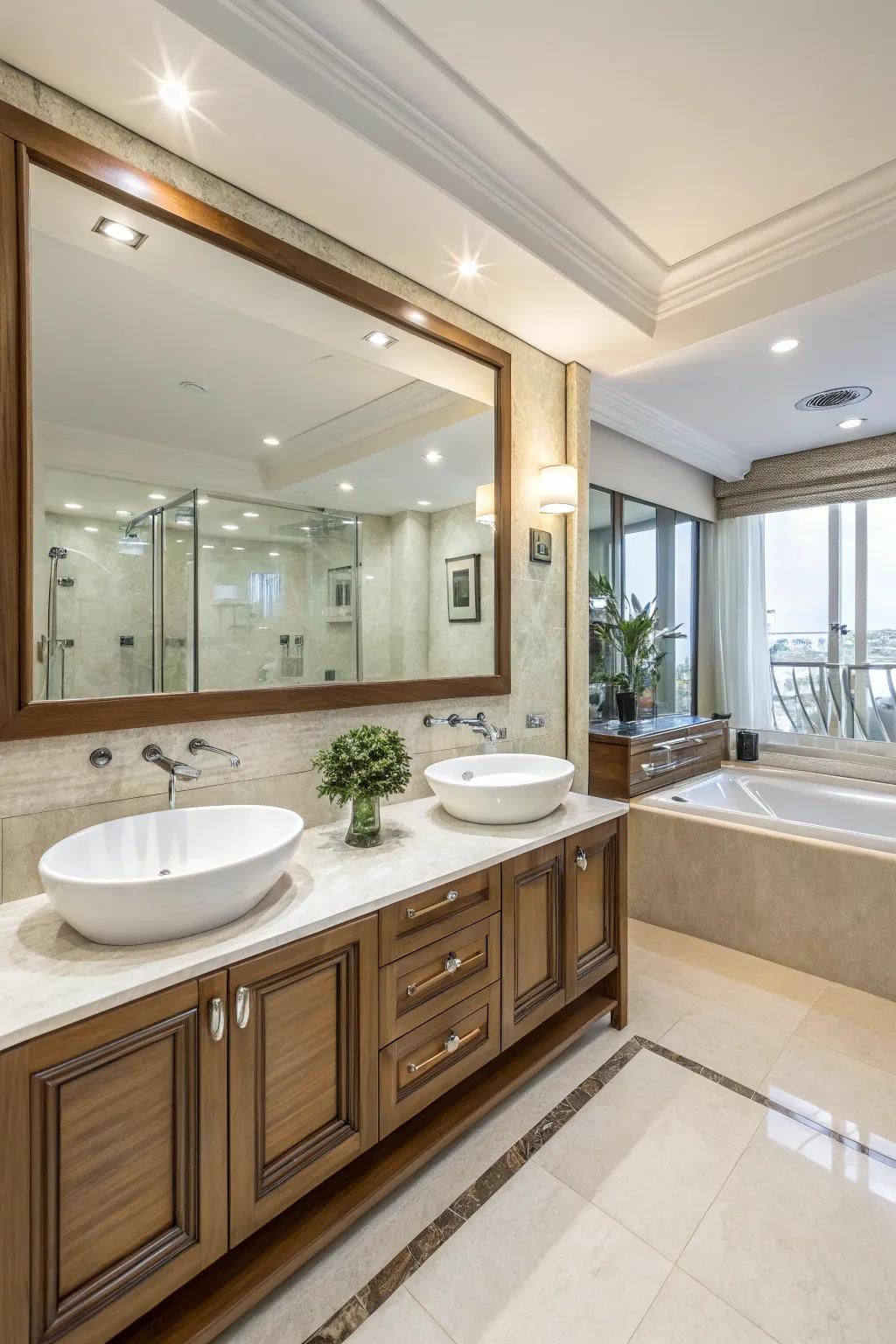 Double sinks offer convenience and style in shared bathrooms.