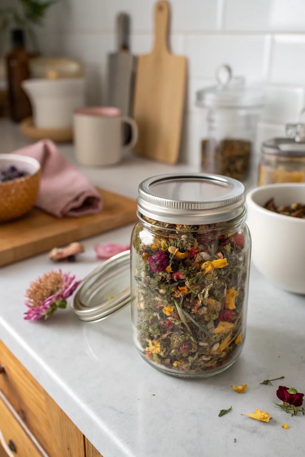 A custom herbal tea blend for a personalized touch.