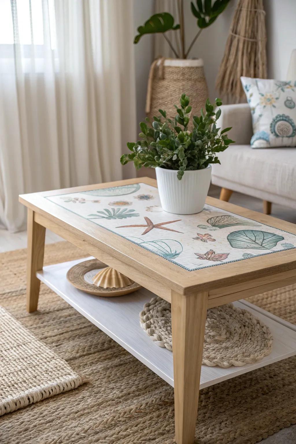 Bring the tranquility of the seaside to your living space with this DIY decoupage coffee table.