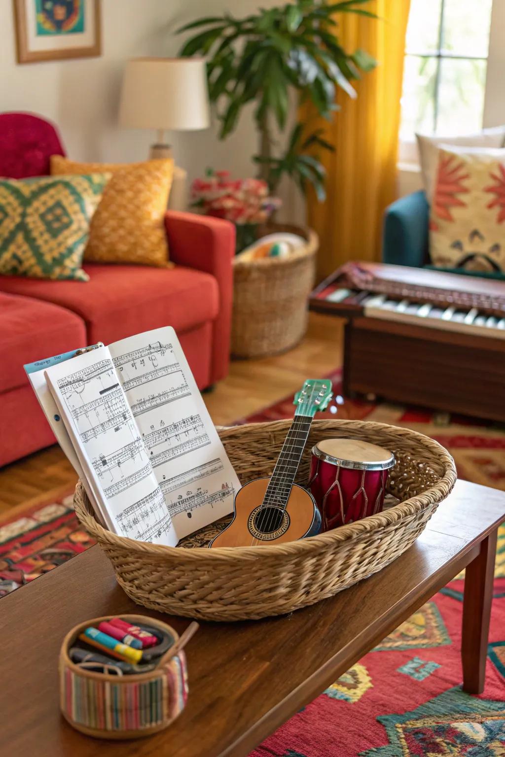 Create harmony and fun with this music lovers' jam session basket.