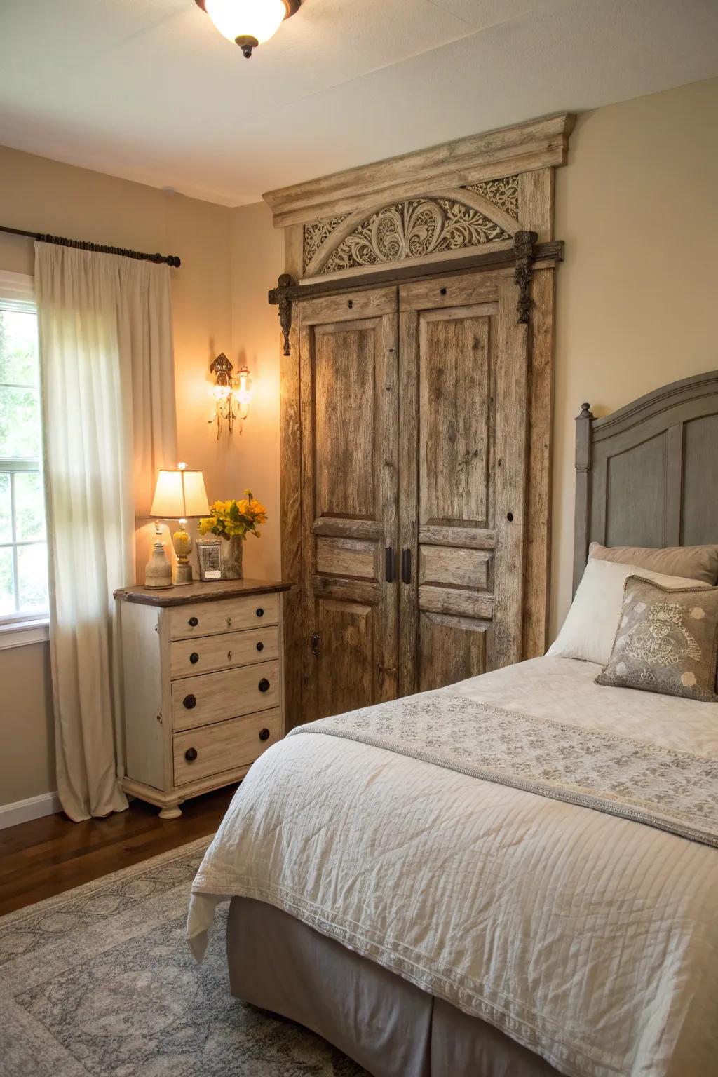 A vintage door headboard brings history and uniqueness to your room.