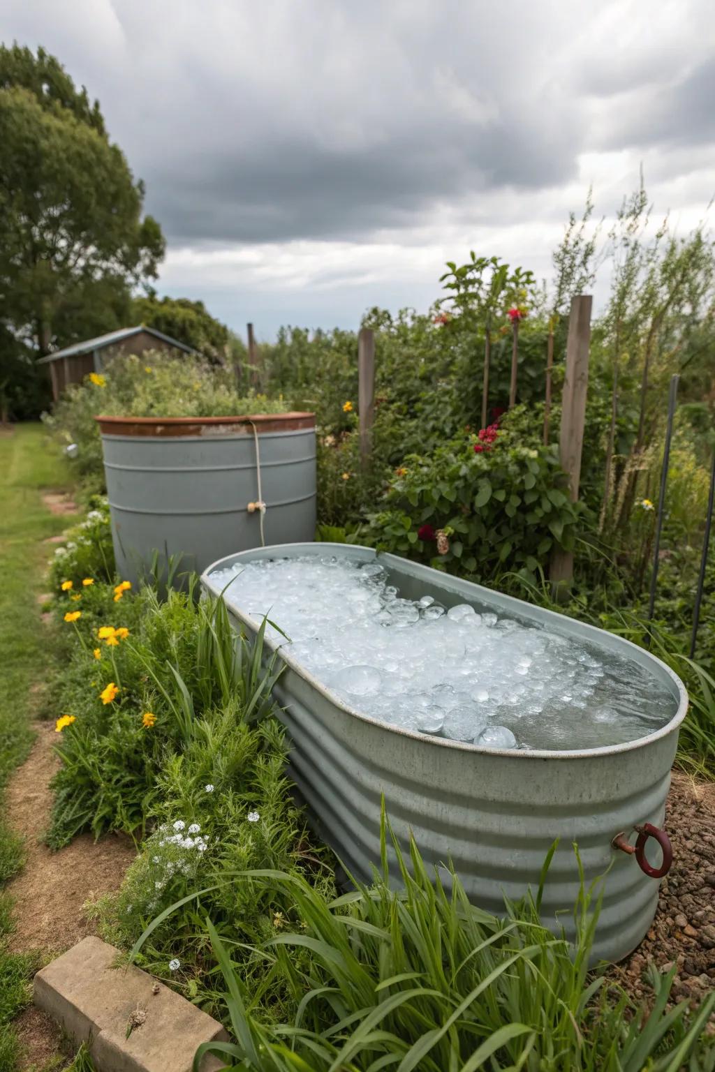 Go green with a recycled rainwater tank ice bath.