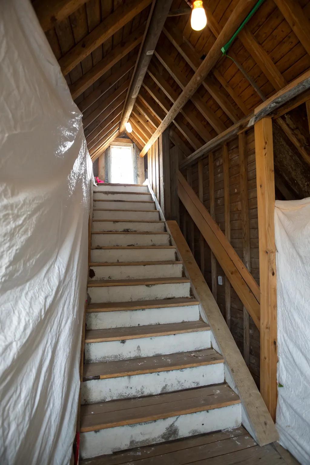 An attic stairway insulator blocks drafts effectively.