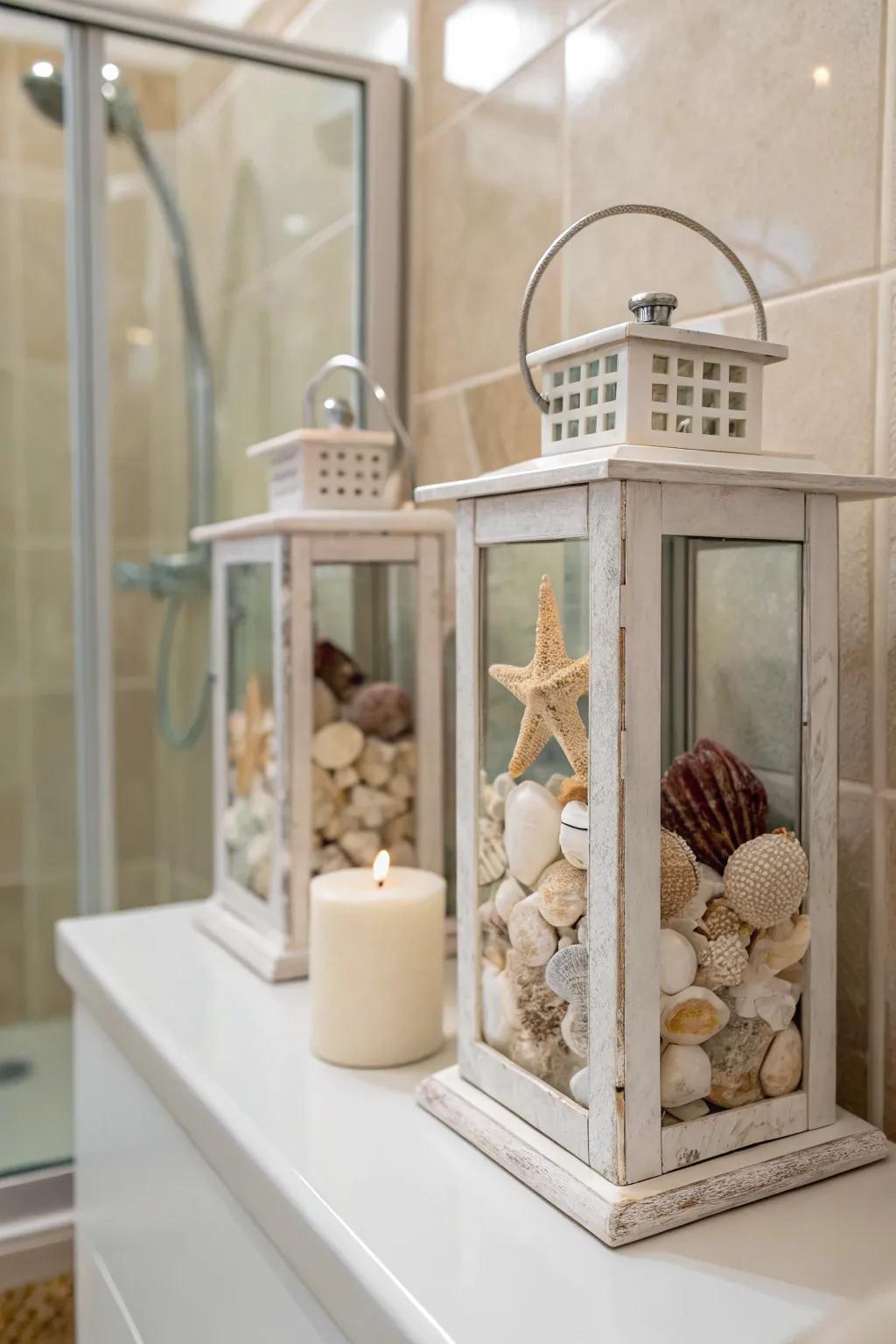 Seashell lanterns bring the beach indoors with their nautical charm.