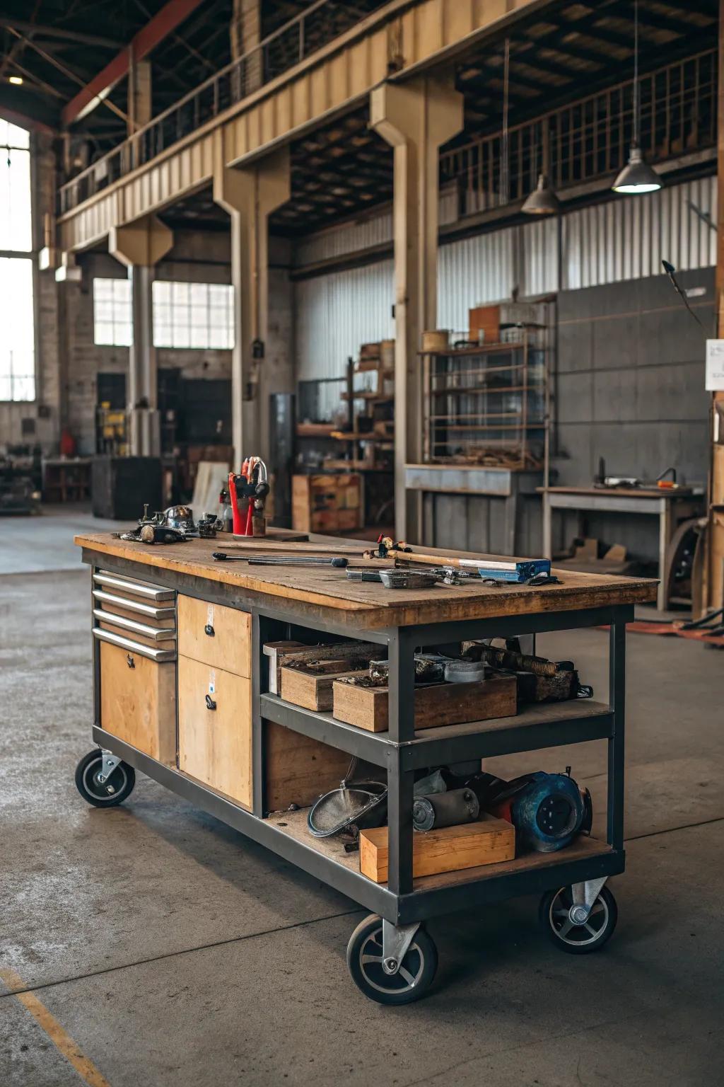 Gain mobility with this workbench on casters.