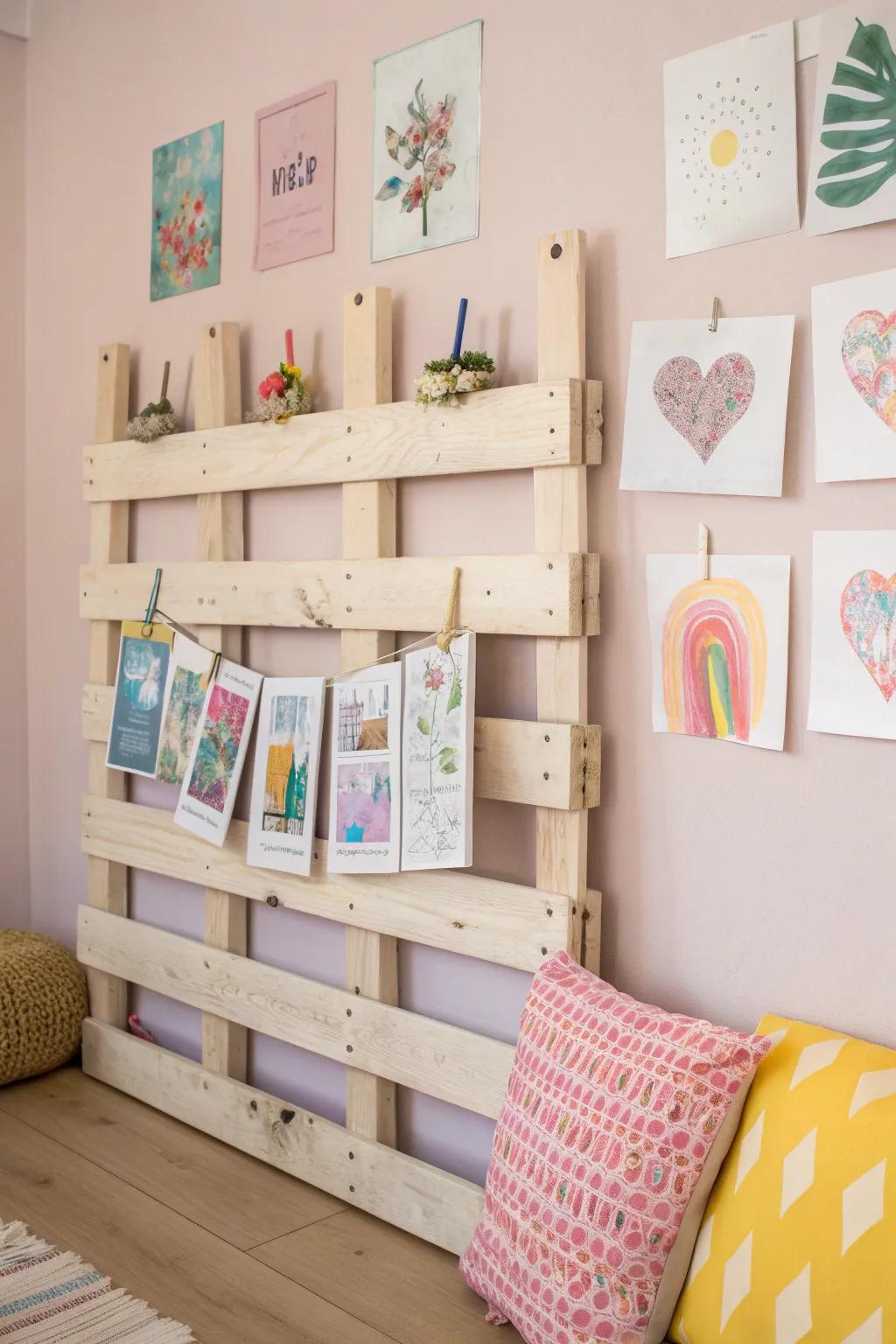 Elevate your child's creativity with this charming DIY pallet art display—where simplicity meets imagination.