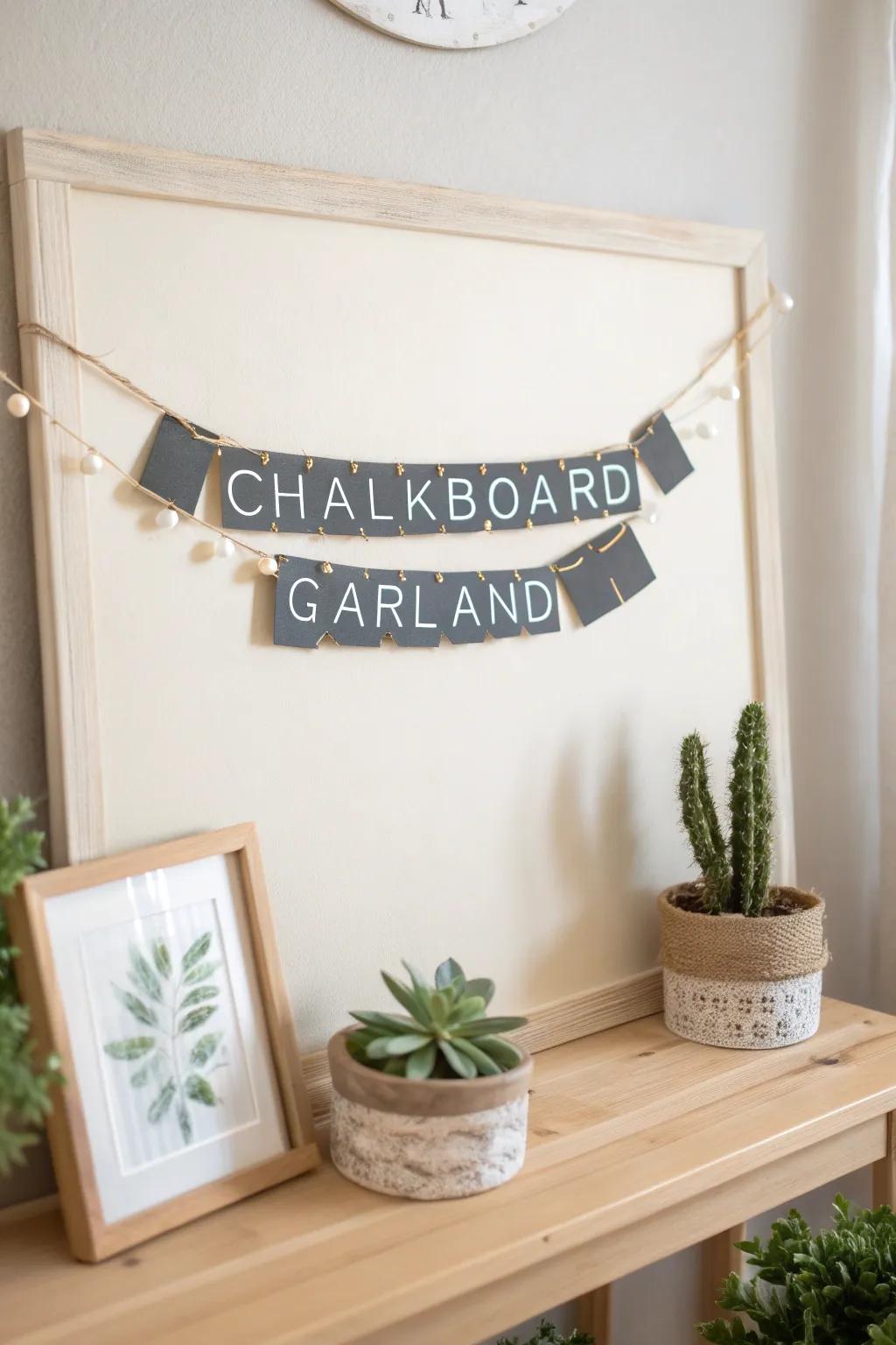 Add a personal touch with a chic chalkboard banner garland—perfect for any celebration!
