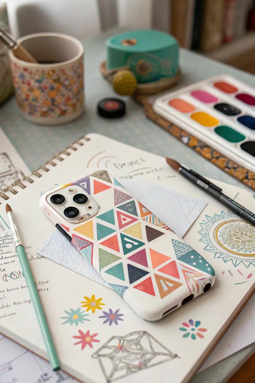 Create modern art with painted patterns on your phone case.