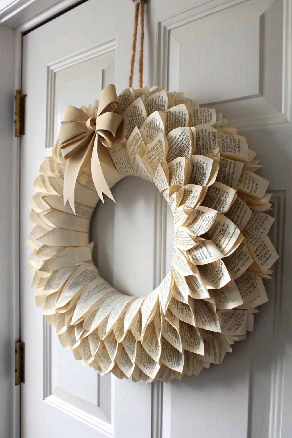 Transform your love for books into decor with this stunning book page wreath.