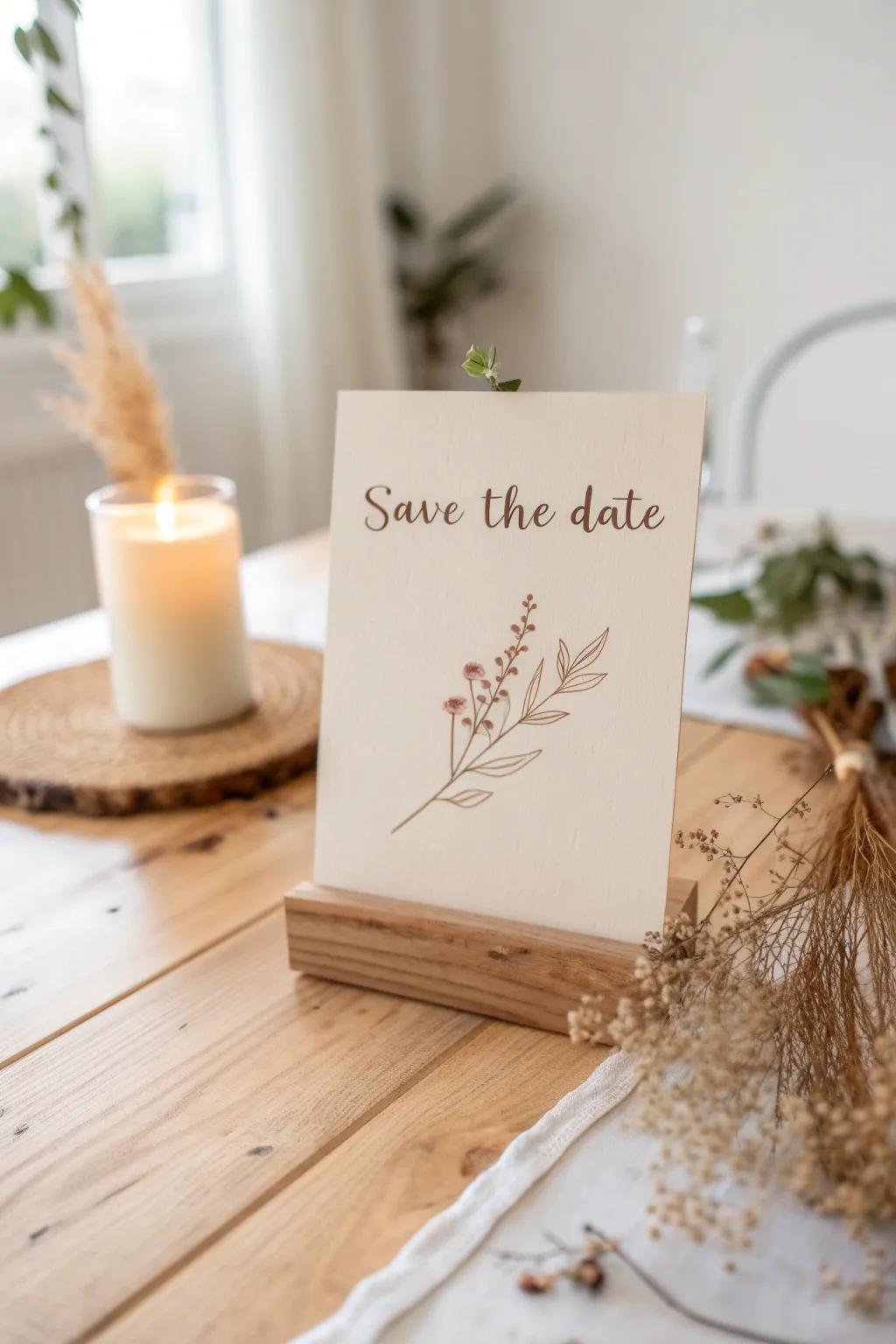 Create your perfect 'Save the Date' with personalized elegance and a touch of natural charm.