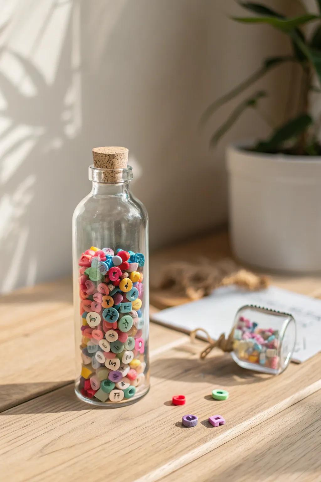 Discover the alphabet in style with this DIY sensory bottle, blending education and elegance effortlessly.