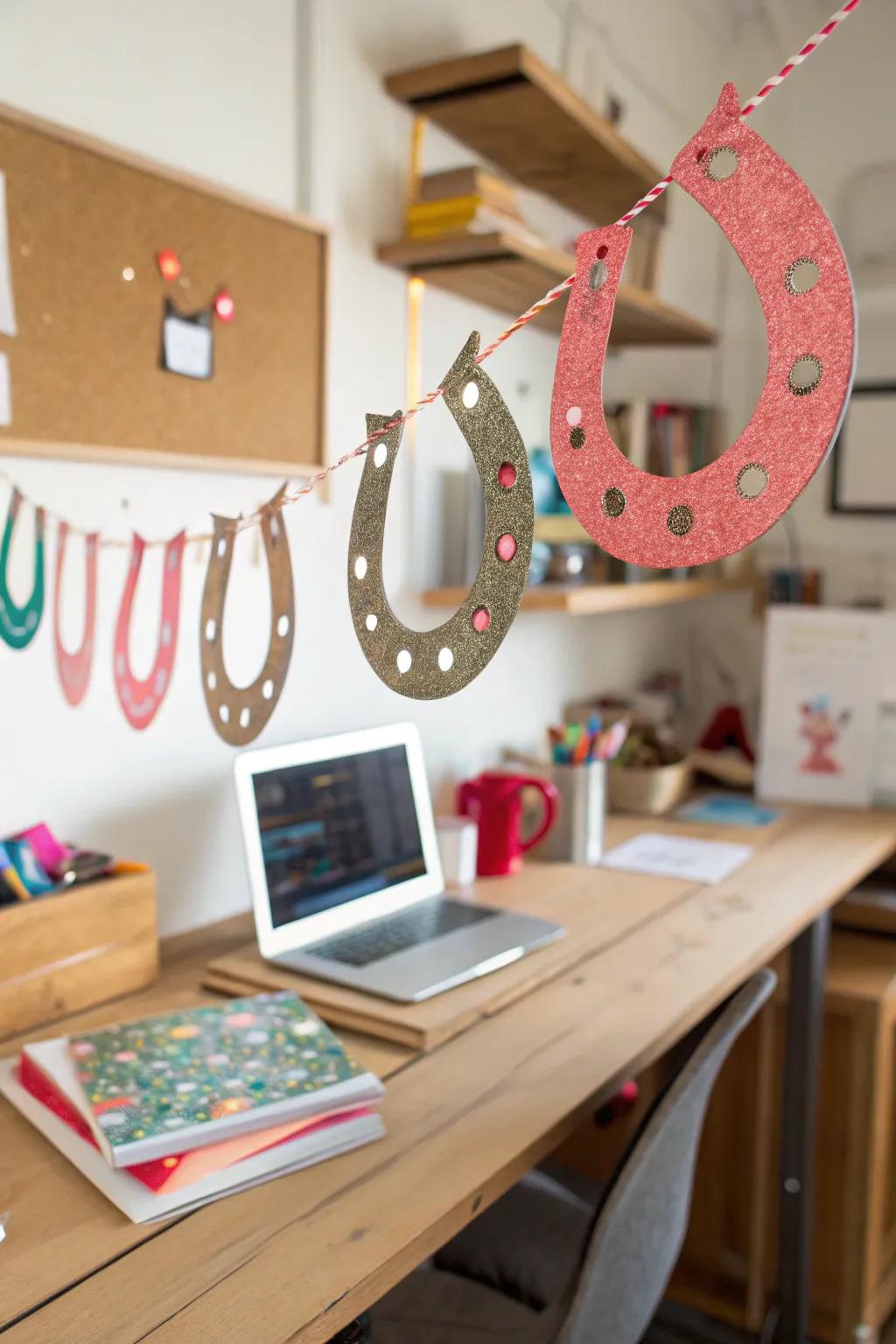 Bring some sparkle to your space with a glittered horseshoe garland.